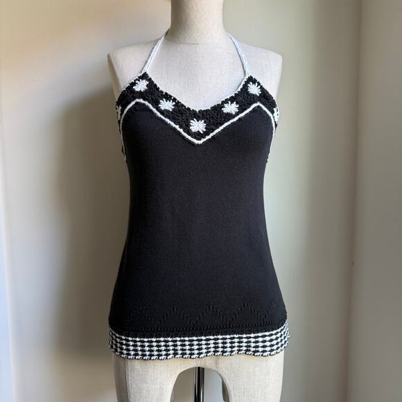 Ann Taylor LOFT Black White Sweater Knit Halter Top Boho Cotton Small - Picture 2 of 10
